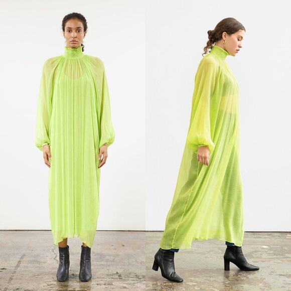 Mara Hoffman Edmonia Dress Stencil Midi Sheer Neon Lime Green Cover Up Size XS - Picture 14 of 15